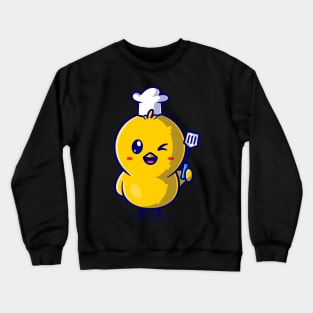 Cute Chick Chef Holding Spatula Cartoon Crewneck Sweatshirt